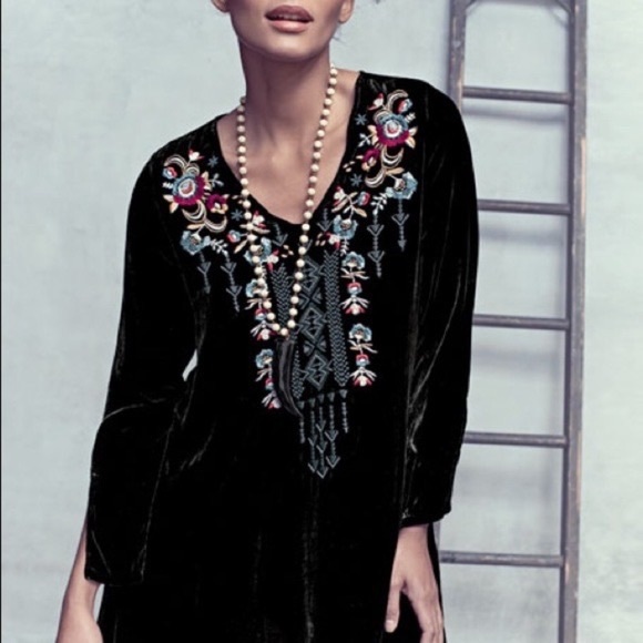 Johnny Was Dresses & Skirts - Johnny Was Elise Velvet Embroidered Floral Long Sleeve Dress